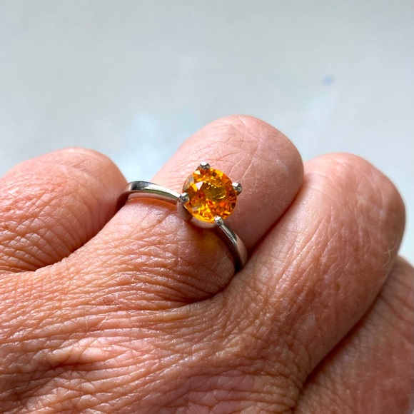 BRAND NEW 1.21 Carat Orange Sapphire Platinum Ring, Sz 6.25 - Picture 8 of 15